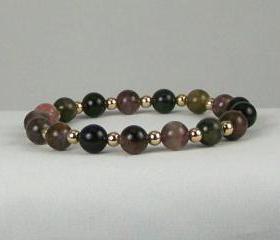 Lucky Tourmaline Energy Bracelet with 14K Gold Filled accent beads, Meditation Bracelet, Yoga Bracelet, Free Shipping