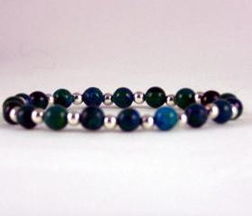 Clearing & Cleansing Azurite Comfort Bracelet with Sterling Silver Accent Beads, Energy Bracelet, Free Shipping