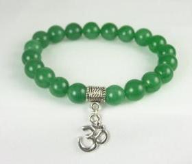 Prosperity Aventurine Meditation Bracelet with Ohm Charm, Yoga Bracelet, Energy Bracelet, Free Shipping