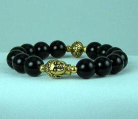 Defending Black Onyx Meditation Bracelet with Buddha and Yogi accent beads, Energy Bracelet, Yoga Bracelet, Free Shipping