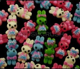  50pcsBunny Rabbit Bow With UK Flag Flat Back Cabochons F605