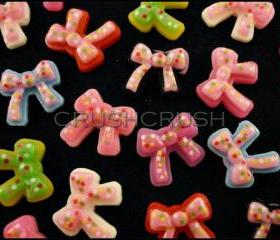  50pcs Resin Candy Color Ribbon Bow Flatback Cabochons F595