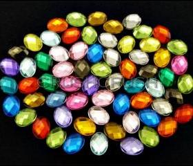  50pcs Assorted Color Faceted Oval Gems Cabochons Setting Flat back F589