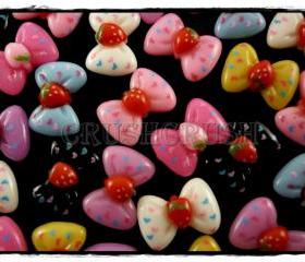  50pcs Resin Ribbon Bow with Strawberry Flatback Cabochons F566