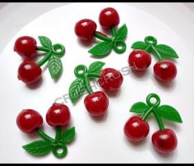 15pcs Plastic Sweet RED Cherry Charms Pendant Hanging Decoden DIY F701