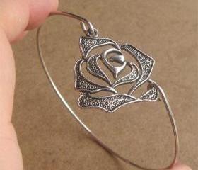 Rose Bangle Bracelet, Simple Everyday Jewelry, Elegant gift, Bridesmaid Gift, Bridal Wedding Jewelry
