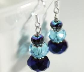 blue and sliver glass drop earrings