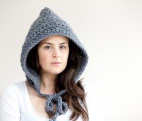Pixie Hood - Crochet Hood Hat - Chunky Crochet Hood in Slate Grey/Gray - The Hood