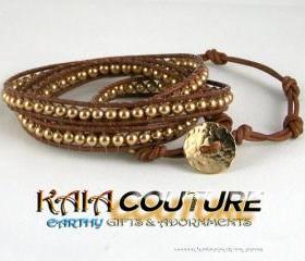 Swarovski Leather Wrap Bracelet with a 14K Gold-Filled handmade Circle closure, Great Gift Ideas, Free Shipping, Unique Gifts