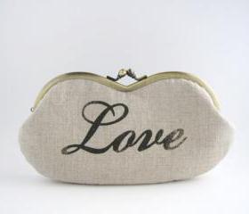 Sunglasses -Love print on beige linen