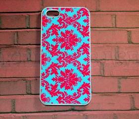 Iphone 5 Case, New iPhone 5 case Damask Floral Pink And turquoise Pattern iPhone 5 Cover, iPhone 5 Cases, Case for iPhone 5
