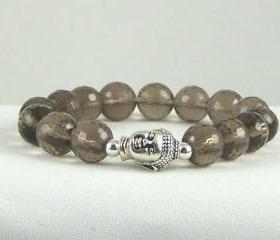 Neutralizing Smokey Quartz Meditation Gemstone Bracelet with Buddha bead, Yoga Bracelet, Great Gift Ideas, Free Shipping