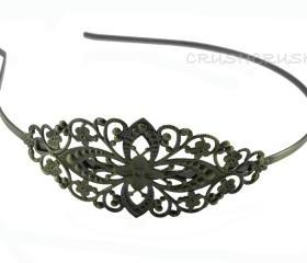  2pcs Antique Brass Filigree Metal headbands with bent end H10