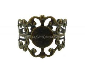  10pcs Antique Brass Filigree Adjustable Ring Blank Findings With Pad 8mm C49