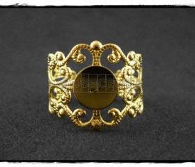  10pcs Gold Filigree Adjustable Ring Blank Findings With Pad 8mm C58