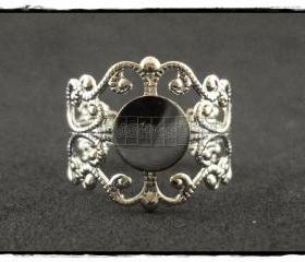  10pcs Silver Filigree Adjustable Ring Blank Findings With Pad 8mm C55