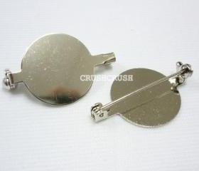  20pcs Silver Plated Flat Back Blank Round with Pin back.--13mm C66