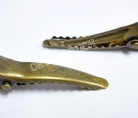  50pcs 35mm Antique BRASS Single Prong Alligator Hair Clips with Teeth C4