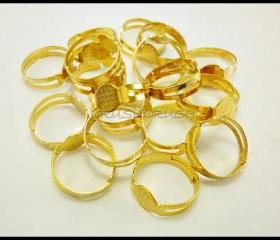  50pcs Gold Tone Adjustable Ring Blank Findings with pad C45