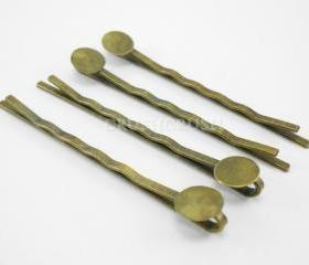 25pcs 50mm Antique BRASS Bobby Pin with 8mm Pad C24