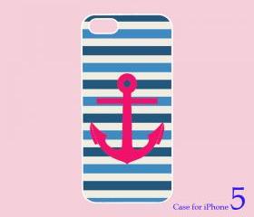 iphone 5 case-- Stripe Anchor, in black or white plastic case 