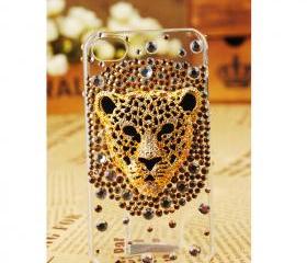 FREE SHIPPING iPhone 5 Case Leopard Face Artificial Rhinestone Swarovski Bling Crystal Girly Clear Cover