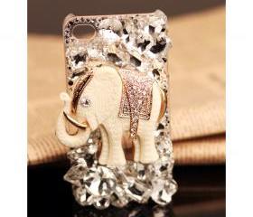 FREE SHIPPING iPhone 5 case Vintage rhinestone bling Crystals white Elephant back Cover for girls