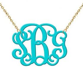 Monogram Acrylic Necklace Turquoise