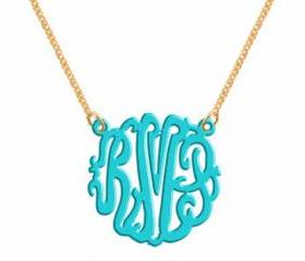 Monogram Necklace Acrylic Turquoise 
