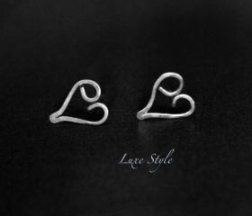 Heart Stud Earrings Silver Post Eco friendly small earrings Luxe Style