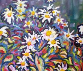 ORIGINAL acrylic painting on stretched canvas - Mom's Daisies - 12' x 16'