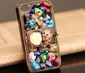  FREE SHIPPING iPhone 5 case Elepant old fashioned Bling Rhinestone Crystals Vintage Metal Animal Cover 