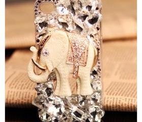  FREE SHIPPING iPhone 4S 4G case Vintage rhinestone bling Crystals white Elephant back Cover for girls