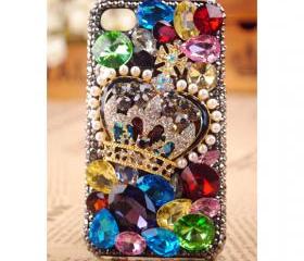 FREE SHIPPING Best iPhone 4S 4G Case Crown colorful rhinestone Crystals Best Cover for girls