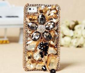 FREE SHIPPING iPhone 4S 4G Cute Stylish Girly Colorful Flower Rhinestone Crystals Back Case Cover