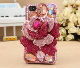 FREE SHIPPING iPhone 4S 4G Rhinestone Swarovski Bling Crystals Pink Rose Floral Case