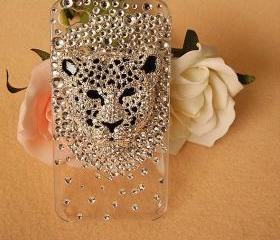 New Bling Leopard Head Tiny Crystals Clear iPhone 4S Case