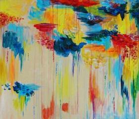 CUSTOM Abstract Acrylic Painting HUGE 30 x 30 Vancouver FREE Shipping Rain Colorful Rainbow Rainy Storm Cloud Canada Gift Art Wow