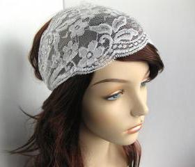 Wide Stretch Lace Headband Ivory Cream Off White Flowers Head Wrap Women's Hairband Traditional Head Covering