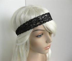 Stretch Lace Headband Black Flowers Head Wrap Women's Classic Hairband Hair Accessory