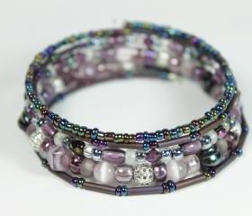 purple beaded memory wire bracelet