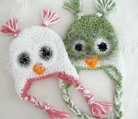 Crochet Fuzzy Owl Baby Hat Newborn to 12 Months