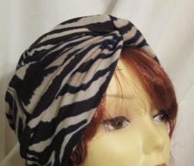 Animal stripes- Beige with black Soft Knits Chemo Turban Head Cap Alopecia Hijab Free Shipping in the US 