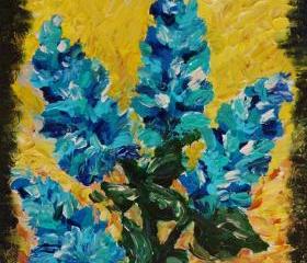 Original OOAK Painting Blue Shades of Bloom FREE SHIPPING Abstract Impasto Floral Acrylic Modern Art 16 x 20 Beautiful Turquoise Green Yellow