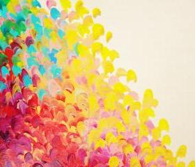 Abstract Original Acrylic Painting, Creation in Color FREE SHIPPING Beautiful Bold Vibrant Rainbow Ocean Waves Autumn Fall 2012 Colorful Art