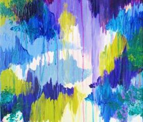 Original Abstract Painting, FREE SHIPPING Plum Purple Lime Avocado Periwinkle Eggplant Winter Dreaming Xmas Christmas Gift Home Decor