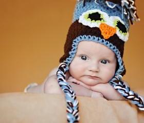 Crochet Infant Owl Ear Flap Hat Newborn to 12 Months