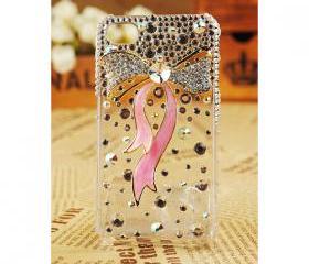 FREE SHIPPING iPhone 4S 4G Stylish Bow Rhinestone Swarovski Crystal Girly Best Clear Transparent Case