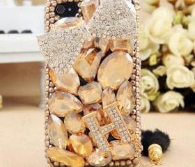 FREE SHIPPING Worldwide Apple iPhone 4S 4G Bling Rhinestone Crystals Bow Letter H Hard Case Cover for girls