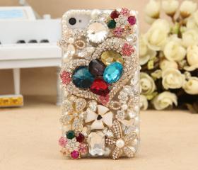 FREE SHIPPING iPhone 4S 4G Case Artificial Rhinestone Swarovski Crystals Heart Flowers Bling Cover